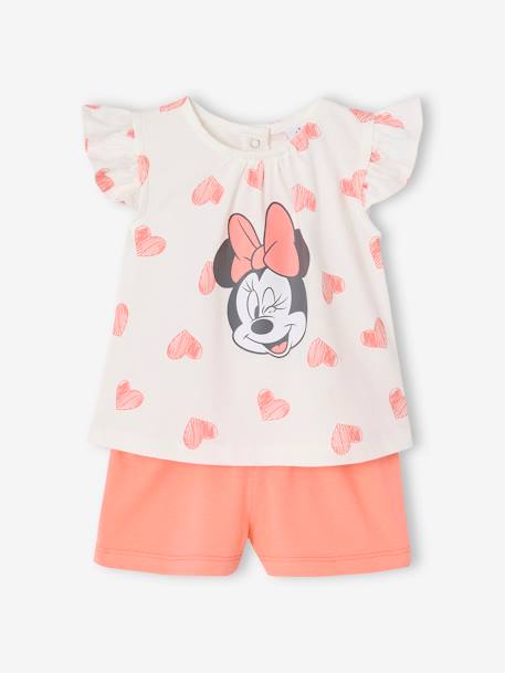Ensemble Disney bébé t-shirt et short Minnie Coeurs corail - vertbaudet enfant 