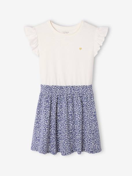 Meisjesjurk met 2-in-1 effect beige+ecru+indigoblauw+lichtroze+roze, gestreept - vertbaudet enfant 