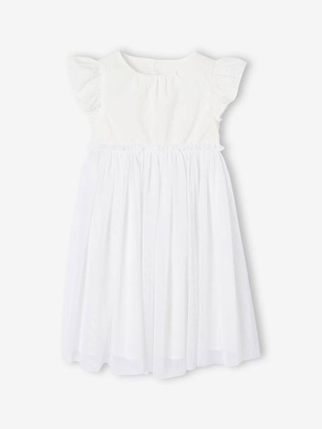 Robe cérémonie bi-matière en broderie anglaise et tulle fille blanc - vertbaudet enfant 