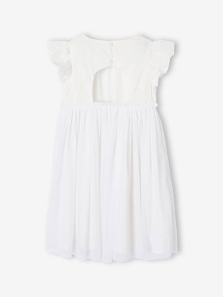 Robe cérémonie bi-matière en broderie anglaise et tulle fille blanc - vertbaudet enfant 
