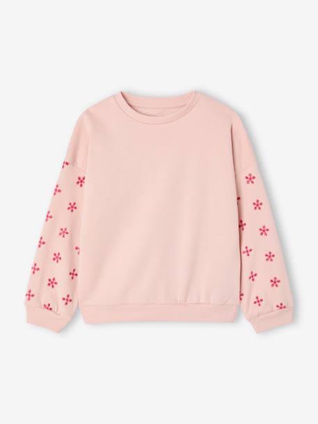 Sweat manches fleurs ajourées fille rose pâle - vertbaudet enfant 