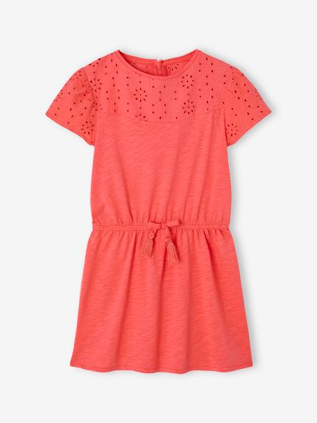 Meisjesjurk met Engels borduursel koraal+lila+saliegroen - vertbaudet enfant 