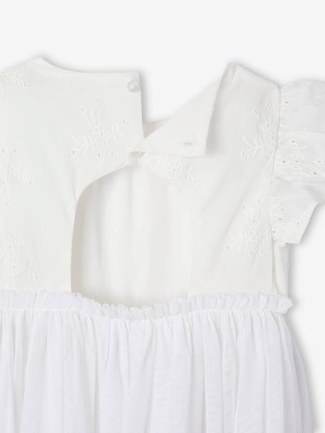 Robe cérémonie bi-matière en broderie anglaise et tulle fille blanc - vertbaudet enfant 