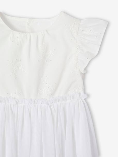 Robe cérémonie bi-matière en broderie anglaise et tulle fille blanc - vertbaudet enfant 