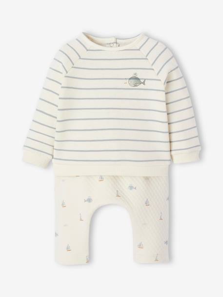 Ensemble bébé sweat et pantalon BEIGE CLAIR RAYE+bleu chiné+rose pâle - vertbaudet enfant 