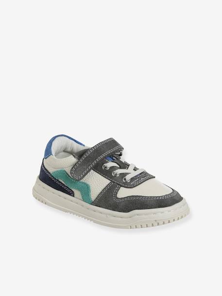 Basket enfant garçon cuir à scratchs et lacets élastiqués lot blanc - vertbaudet enfant 