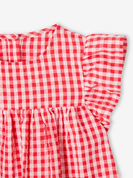Blouse fille imprimée manches courtes à volants blanc imprimé+carreaux rouge - vertbaudet enfant 