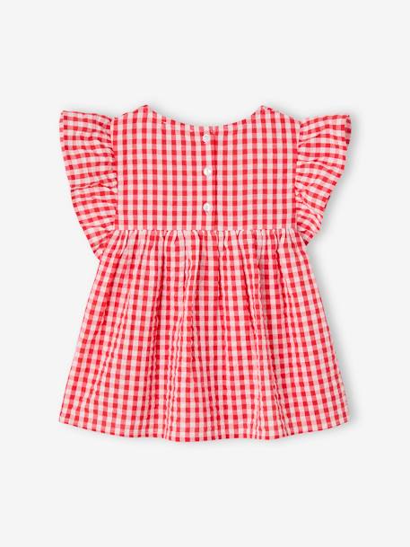 Blouse fille imprimée manches courtes à volants blanc imprimé+carreaux rouge - vertbaudet enfant 