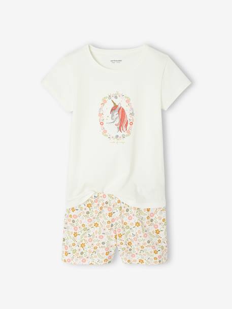 Lot pyjama + pyjashort flower power BASICS bleekblauw - vertbaudet enfant 