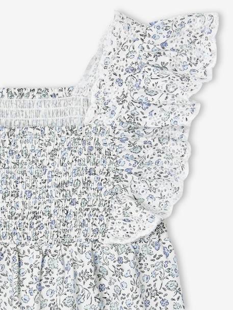 Gedrukte bloemenjurk voor meisjes met kantdetails voor speciale gelegenheden blauw, bedrukt - vertbaudet enfant 