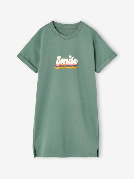 Robe fille en molleton léger motif gris chiné+rayé bleu+vert+vert sauge - vertbaudet enfant 