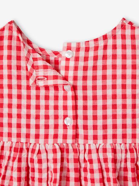 Blouse fille imprimée manches courtes à volants blanc imprimé+carreaux rouge - vertbaudet enfant 