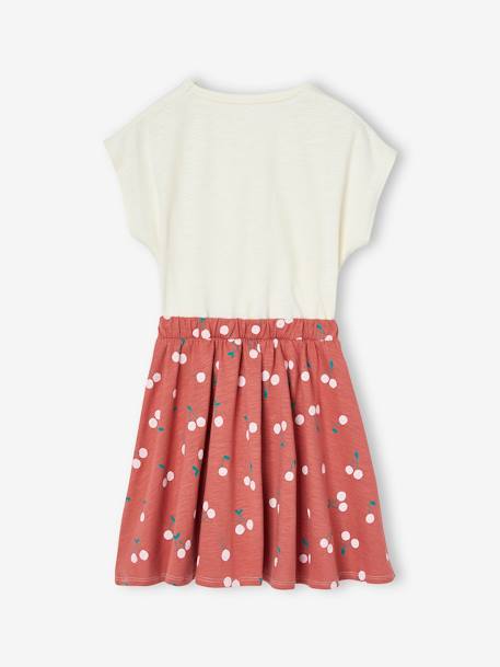 Meisjesjurk met 2-in-1 effect ecru+vanille+wit, bedrukt - vertbaudet enfant 