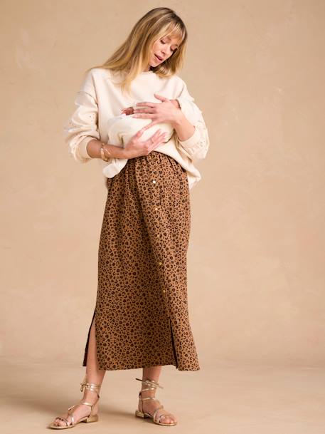 Jupe longue grossesse en gaze de coton beige+vert - vertbaudet enfant 