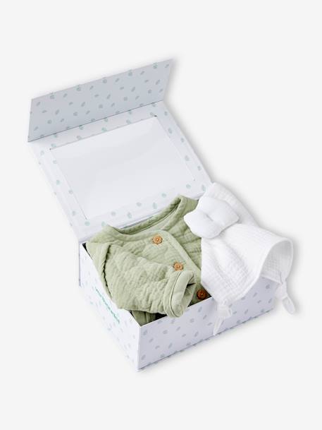 Veste matelassée bébé et doudou coffret cadeau naissance vert sauge - vertbaudet enfant 