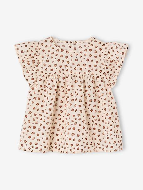 Set blouse met bloemen en short van katoengaas voor meisjes lila+pastelgeel+saliegroen+vanille - vertbaudet enfant 
