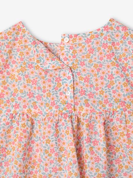 Set blouse met bloemen en short van katoengaas voor meisjes lila+pastelgeel+saliegroen+vanille - vertbaudet enfant 