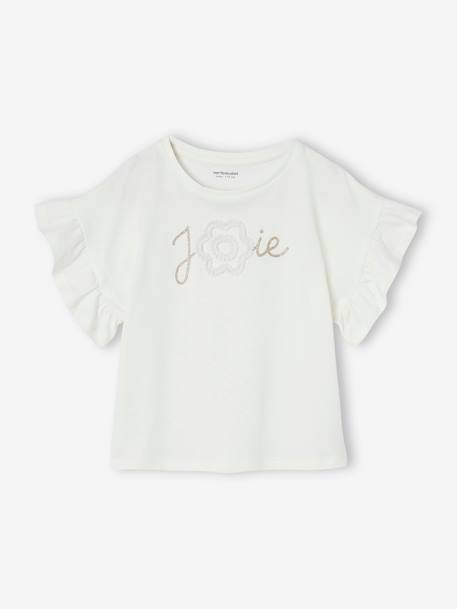 T-shirt cérémonie motif fleur en relief lettres pailletées fille blanc - vertbaudet enfant 