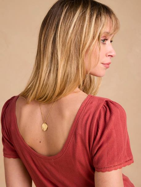 Tee-shirt de grossesse décolleté dos maille désaiguillée kaki+terracotta - vertbaudet enfant 