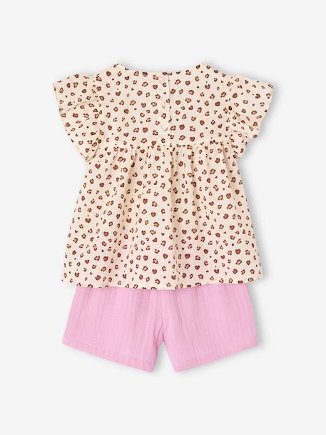 Ensemble fille blouse short en gaze de coton jaune pastel+lilas+vanille+vert sauge - vertbaudet enfant 