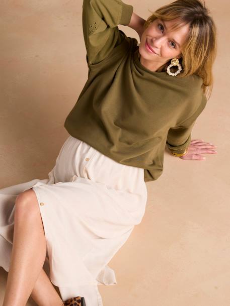 Zwangerschapssweater van twee materialen met geperforeerde mouwen ENVIE DE FRAISE kaki+zandbeige - vertbaudet enfant 