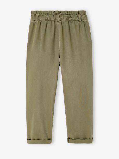 Soepele meisjesbroek in 'paperbag'-stijl kaki+rozen - vertbaudet enfant 