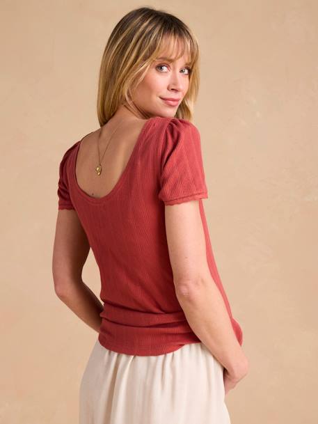 Tee-shirt de grossesse décolleté dos maille désaiguillée kaki+terracotta - vertbaudet enfant 