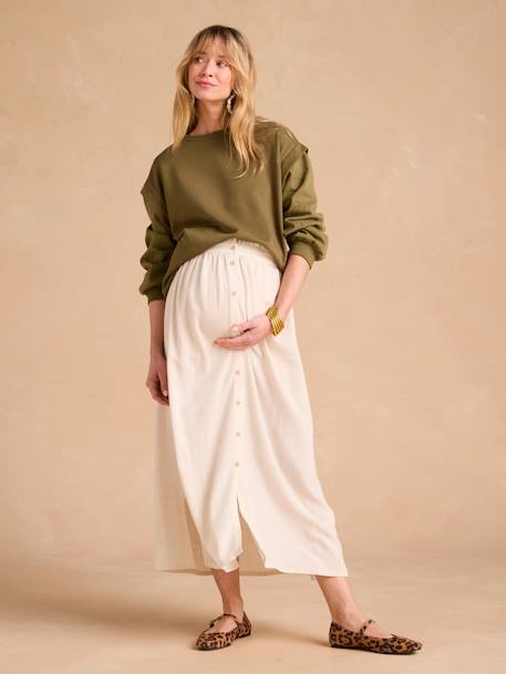 Sweat grossesse bi-matière manches ajourées kaki+sable - vertbaudet enfant 