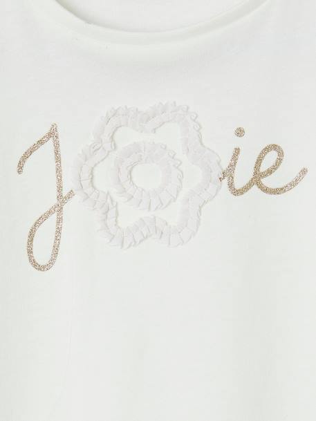 T-shirt cérémonie motif fleur en relief lettres pailletées fille blanc - vertbaudet enfant 