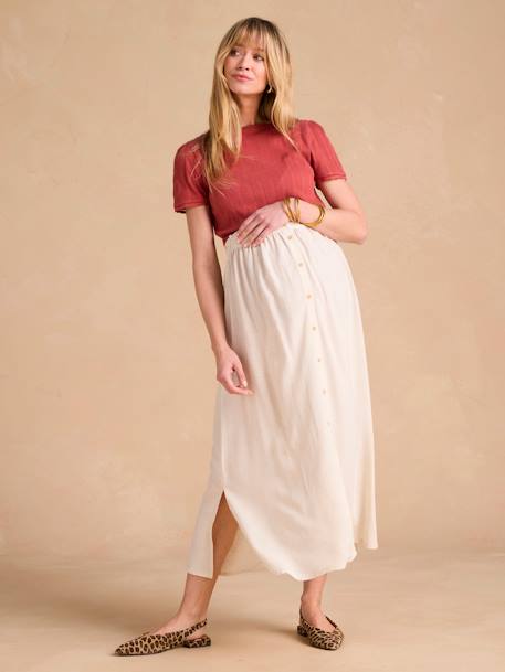 Tee-shirt de grossesse décolleté dos maille désaiguillée kaki+terracotta - vertbaudet enfant 
