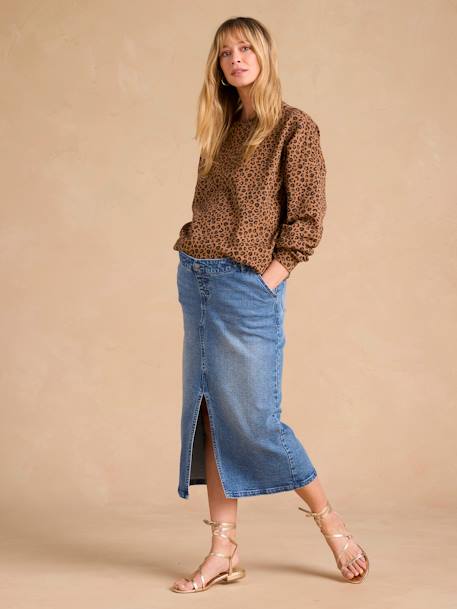 Jupe longue en jean grossesse fendue devant bleu moyen - vertbaudet enfant 