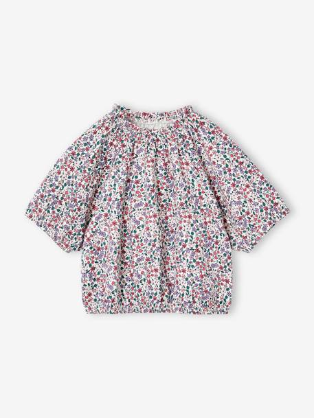 Tee-shirt blouse forme crop fille corail+écru+vert sauge - vertbaudet enfant 