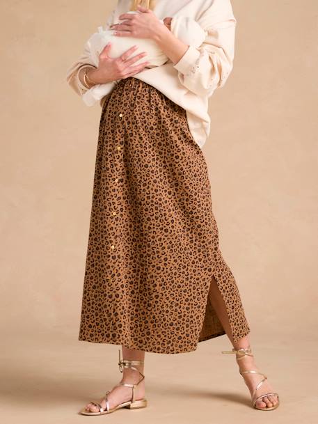 Lange zwangerschapsrok van katoengaas ENVIE DE FRAISE beige+groen - vertbaudet enfant 