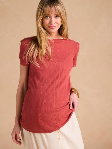 Tee-shirt de grossesse décolleté dos maille désaiguillée kaki+terracotta - vertbaudet enfant 