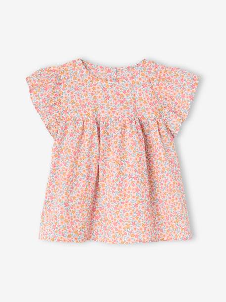 Set blouse met bloemen en short van katoengaas voor meisjes lila+pastelgeel+saliegroen+vanille - vertbaudet enfant 