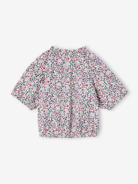 Tee-shirt blouse forme crop fille corail+écru+vert sauge - vertbaudet enfant 