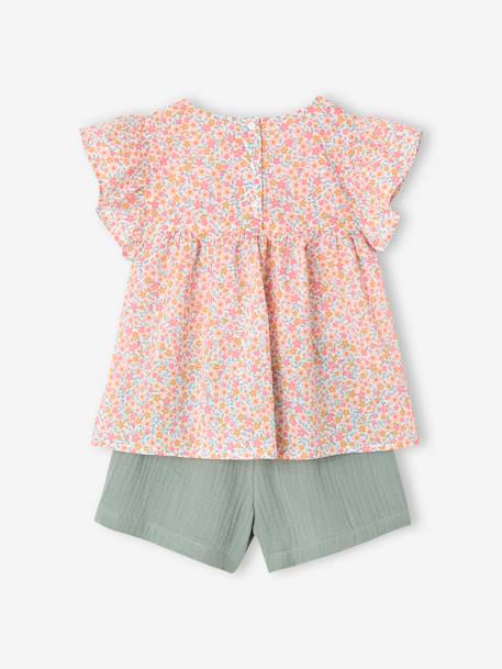 Ensemble fille blouse short en gaze de coton jaune pastel+lilas+vanille+vert sauge - vertbaudet enfant 