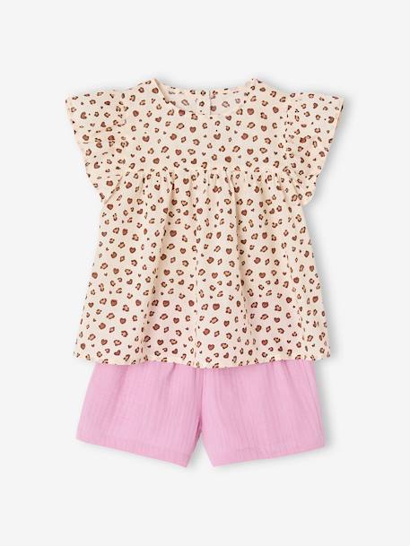 Ensemble fille blouse short en gaze de coton jaune pastel+lilas+vanille+vert sauge - vertbaudet enfant 
