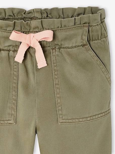 Soepele meisjesbroek in 'paperbag'-stijl kaki+rozen - vertbaudet enfant 