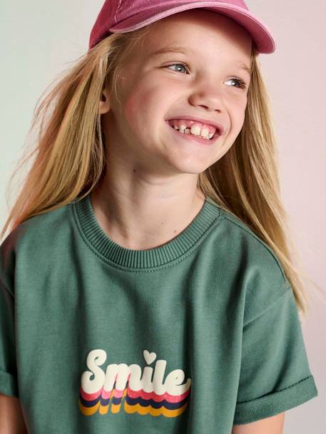 Robe fille en molleton léger motif gris chiné+rayé bleu+vert+vert sauge - vertbaudet enfant 