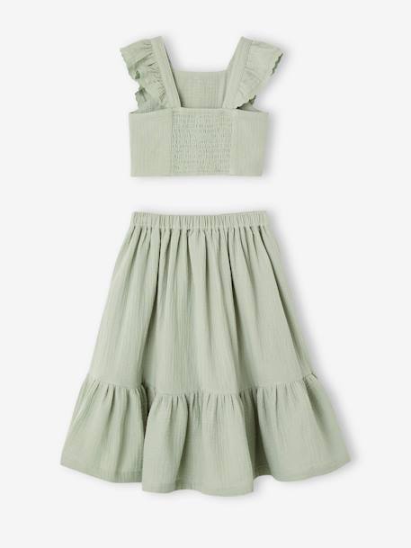 Ensemble fille cérémonie blouse jupe à volant blush+vert sauge - vertbaudet enfant 
