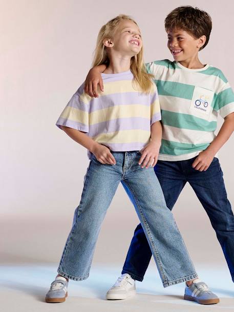 Jean fille large morphologik tour de hanches fin bleu foncé+bleu moyen - vertbaudet enfant 