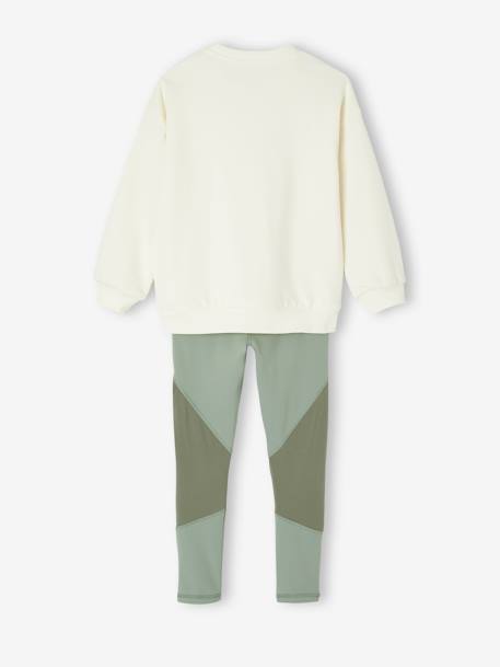 Ensemble sport fille sweat motif doré + legging vert sauge - vertbaudet enfant 