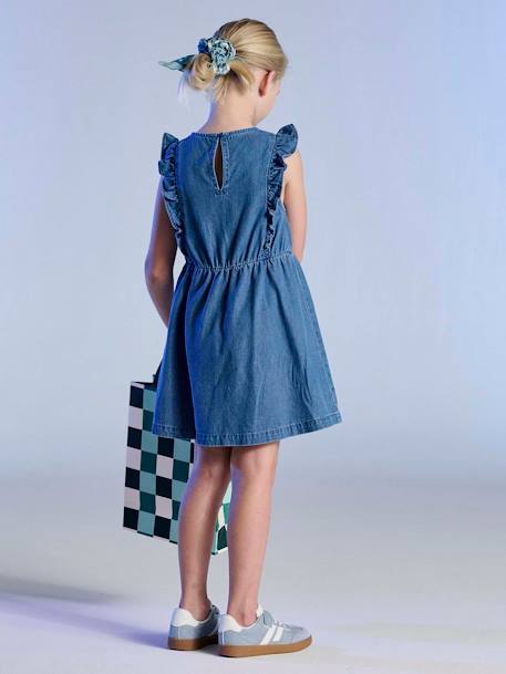 Robe fille denim manches à volants stone - vertbaudet enfant 
