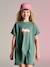 Robe fille en molleton léger motif gris chiné+rayé bleu+vert+vert sauge - vertbaudet enfant 