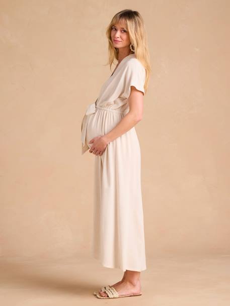 Lange ENVIE DE FRAISE shirtjurk voor zwangerschap en borstvoeding beige - vertbaudet enfant 