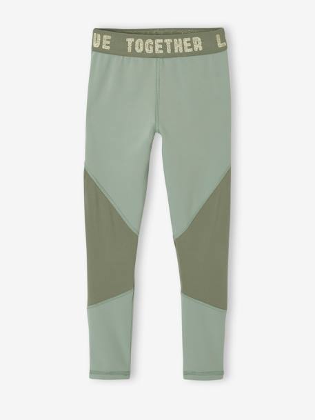 Ensemble sport fille sweat motif doré + legging vert sauge - vertbaudet enfant 