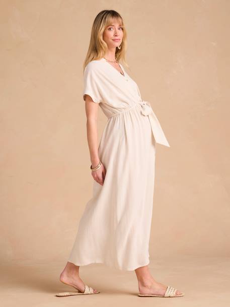 Lange ENVIE DE FRAISE shirtjurk voor zwangerschap en borstvoeding beige - vertbaudet enfant 