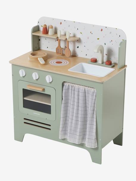 Cuisine en bois FSC® avec accessoires écru+rose+vert sauge - vertbaudet enfant 