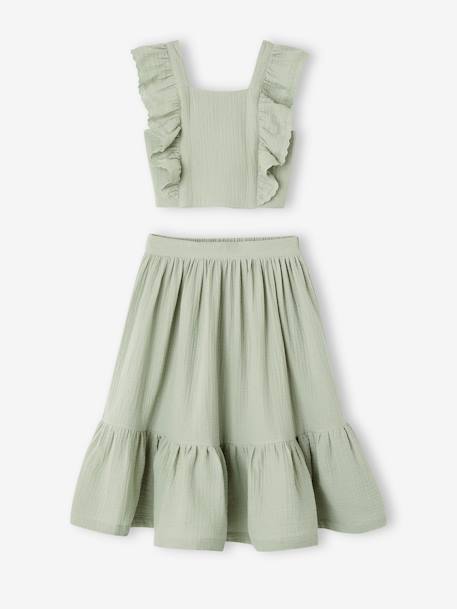 Ensemble fille cérémonie blouse jupe à volant blush+vert sauge - vertbaudet enfant 
